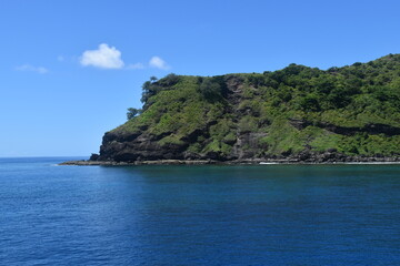 Fototapeta premium A lush green tropical paradise island with palm trees and white sandy beaches on Fiji in the Pacific Ocean