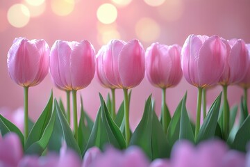 Fototapeta premium A serene display of pink tulips against a soft, blurred background.