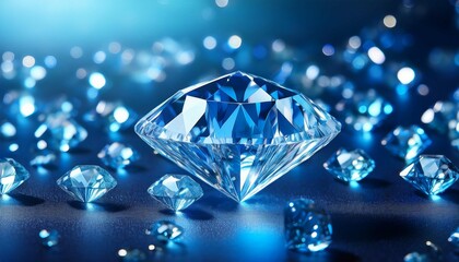 sparkling blue diamonds crystal on blue background