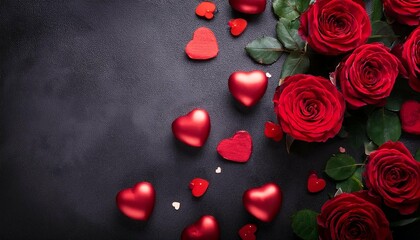 valentine s day background with red roses and hearts on dark background ai generated