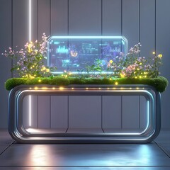Futuristic Transparent Digital Display with Nature Elements