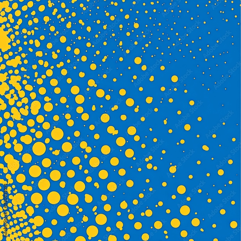 Poster yellow halftone on blue background. vector dotted sparkles or halftone shine pattern texture pop art