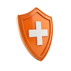 Obraz premium orange shield first aid cross 3d render icon isolated on png transparent background