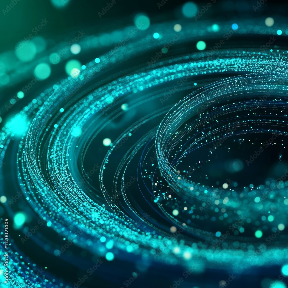 Poster abstract blue neon ring. light effect. the whirlwind of shiny particles. flashes of light on the eme