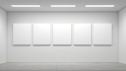 Modular canvas mockup featuring clean art panels illuminated by focused gallery lights.