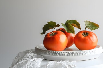 Three Persimmons on a White Plate