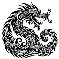 AI Generate of Dragon Shape in Samoan Art style isolated in white