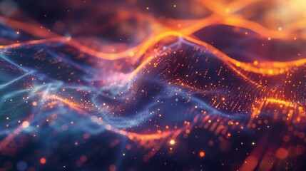 An abstract digital art piece featuring glowing particles forming complex patterns