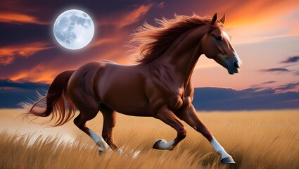 Graceful Horse Running with Flowing Mane, generative AI