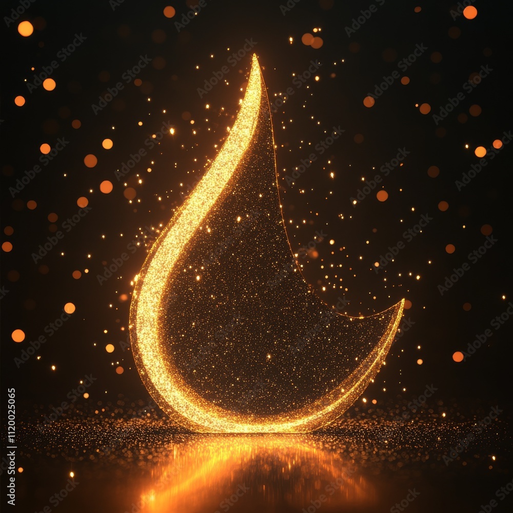Poster abstract glowing gold curved element on dark background with gold star lighting effect glitter and s