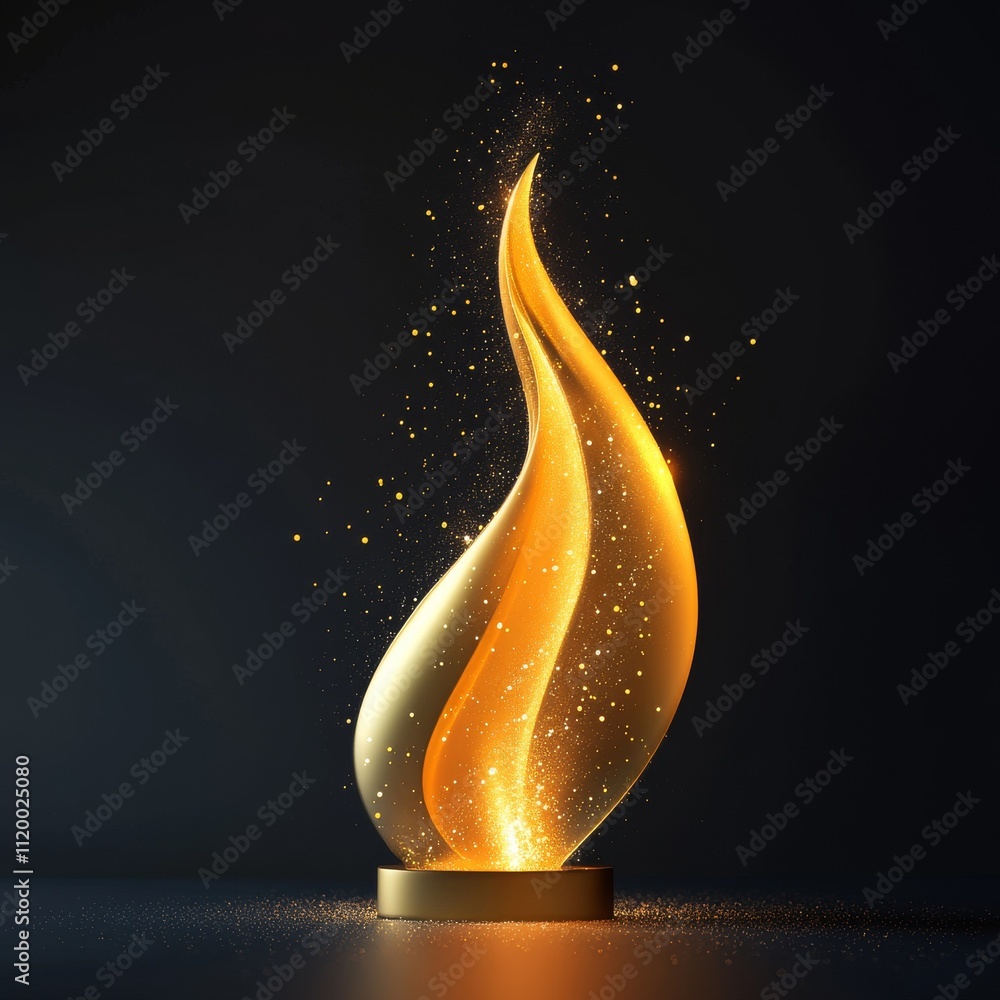 Poster abstract glowing gold curved element on dark background with gold star lighting effect glitter and s