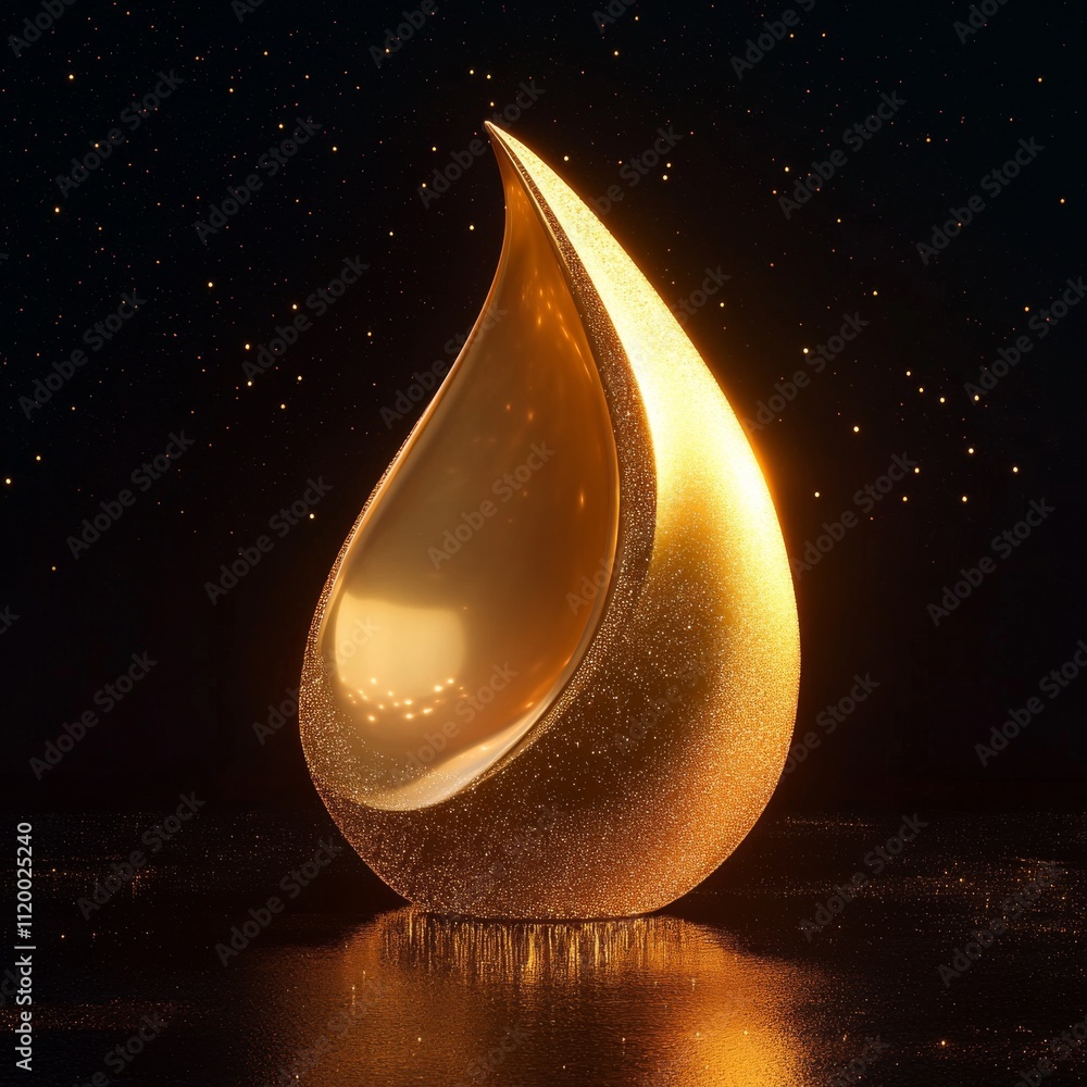 Poster abstract glowing gold curved element on dark background with gold star lighting effect glitter and s