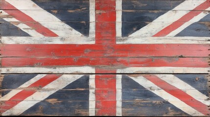 Fototapeta premium A rustic and weathered British flag painted on wooden planks with a vintage aesthetic 