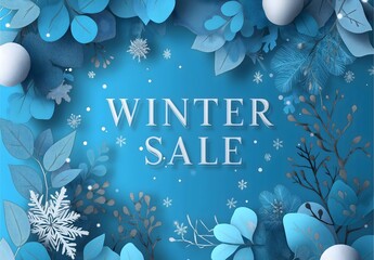 Winter sale banner with text, special offer and limited time, featuring winter elements and snowflakes on a blue background.