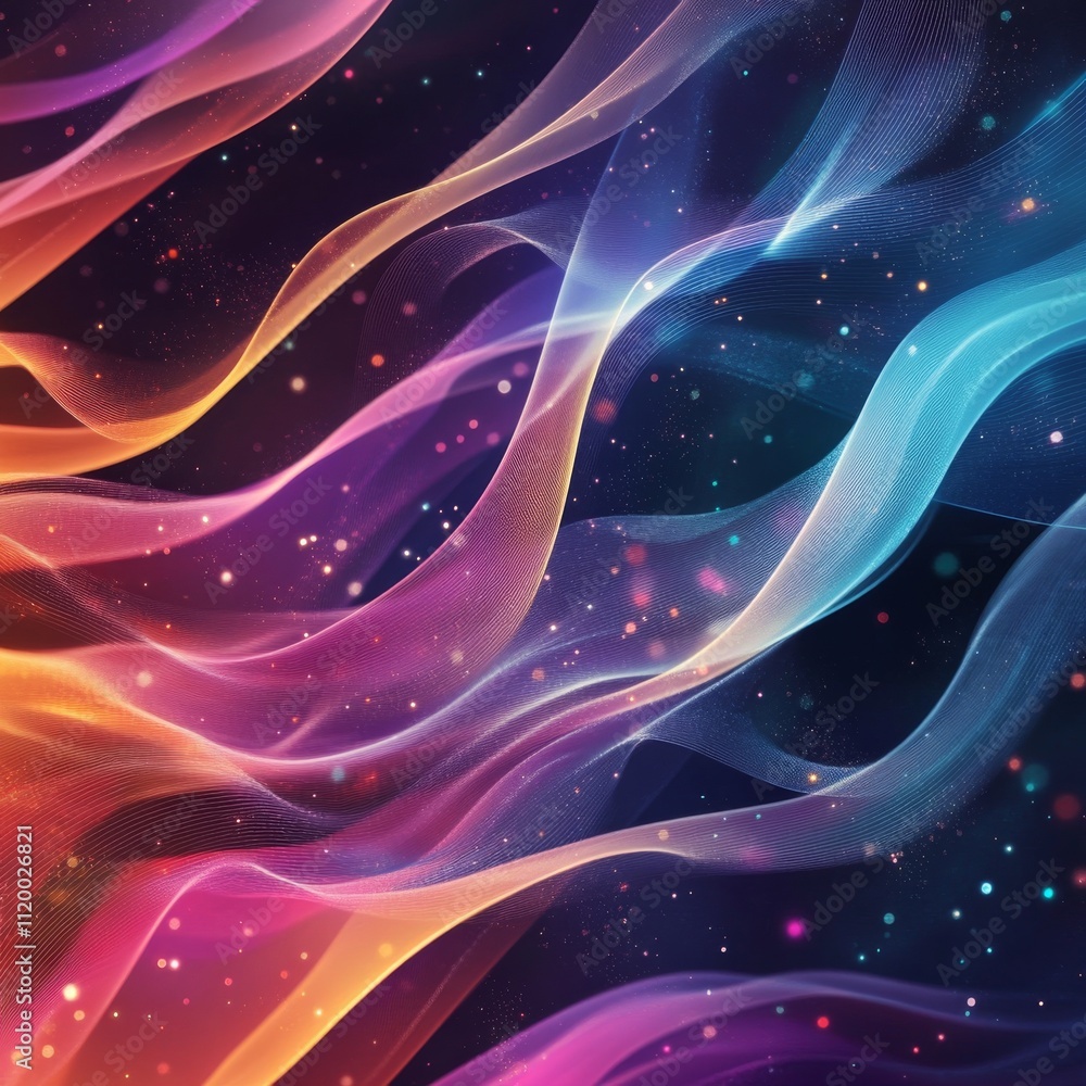 Poster abstract background with flowing particles. dynamic waves. vector illustration.