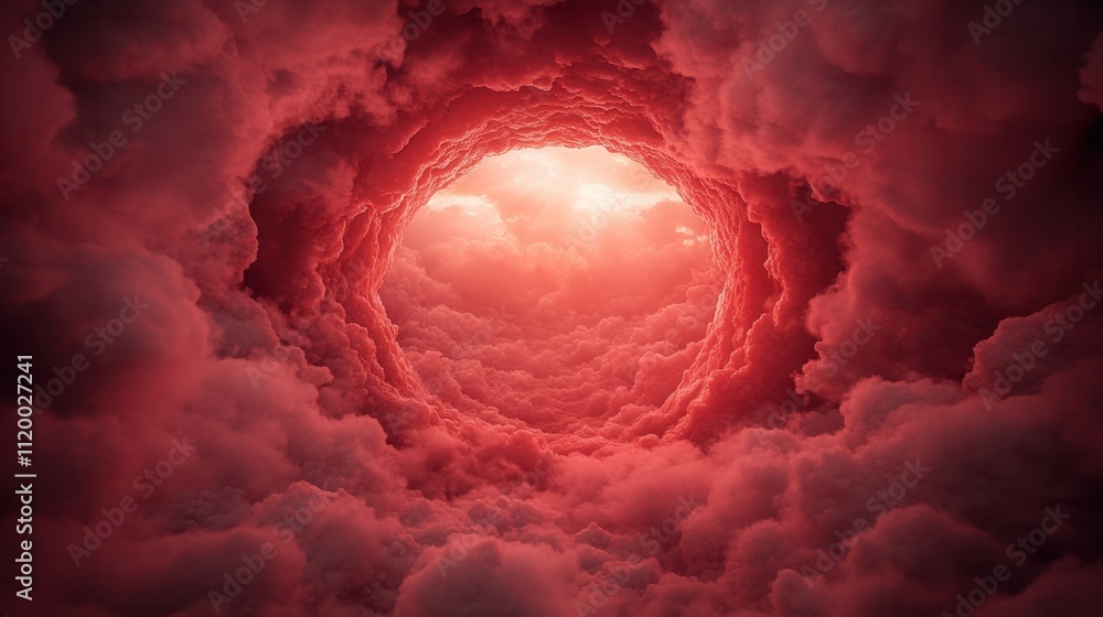 Poster a swirling vortex of deep red clouds illuminated from within, creating a dramatic and otherworldly a