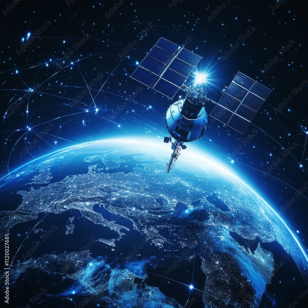 Leinwandbilder vector image. world wide web. satellites in orbit transmit a signal to the planet's surface. technol