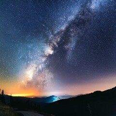 Galaxy sunrise over the mountains Generated image