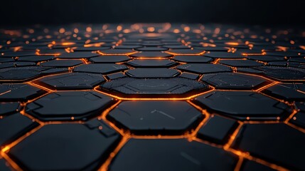 Obraz premium Digital fractal design with glowing hexagons abstract art dark environment artistic viewpoint high-tech concept