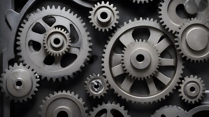 Close-Up of Interlocking Metal Gears in Industrial Machinery