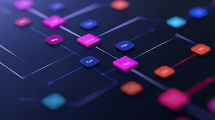 tax submit compliance  process. Abstract digital network graphic with colorful nodes and connections.