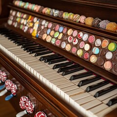 Vintage Piano Keyboard with Colorful Keys and Patterns