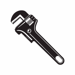 Silhouette Design of a Pipe Wrench with Adjustable Jaw and Textured Handle in a Minimalist Industrial Style