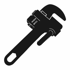 Silhouette Design of a Pipe Wrench with Adjustable Jaw and Textured Handle in a Minimalist Industrial Style