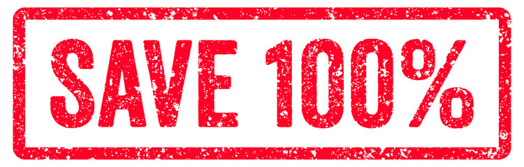 Save 100% Stamp Transparent Seal, Red Grunge Save 100% Word Rubber Stamp Seal
