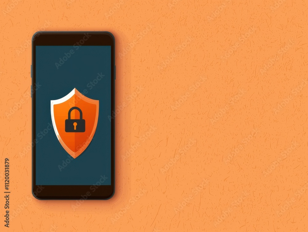 Poster a smartphone displaying a shield icon with a lock, symbolizing mobile security and protection agains