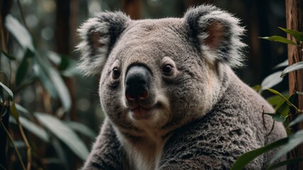 Obraz premium cute fluffy fat koala. big size and cute, forest background. Generative AI.