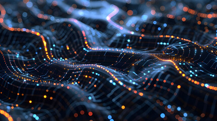 Fototapeta premium Abstract glowing wave of interconnected nodes and lines.