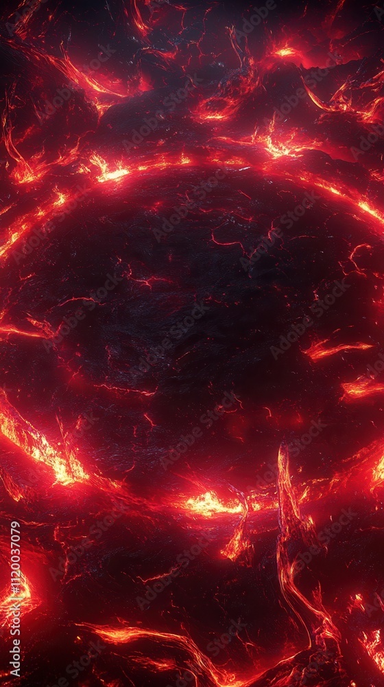 Poster a dark, fiery background featuring glowing red and orange patterns, creating an intense and dynamic 
