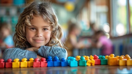 Playful learning children engaging with colorful building blocks classroom setting educational environment joyful interaction