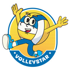 Vector Illustration of Volleyball's Ball Mascot with Retro Mascot Illustration Available for Logo Badge