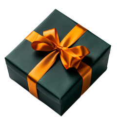 Elegant Dark Green Gift Box Tied with a Satin Orange Ribbon Perfect for Any Occasion, Showcasing Unique Presentation and Thoughtful Gifting Ideas