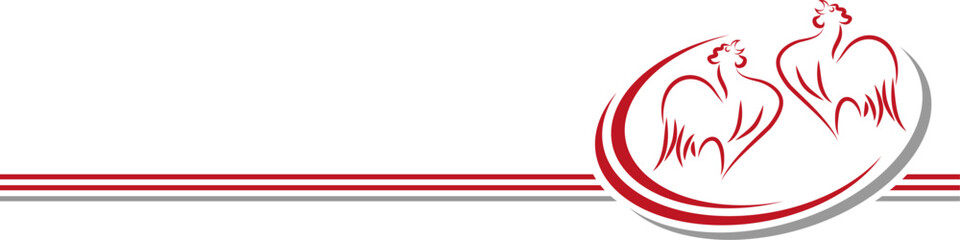 Zwei Hähne und Kreise in rot, Hahn, Hahn Hintergrund, Chicken, Logo