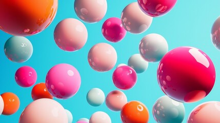 Floating colorful spheres on vibrant blue background