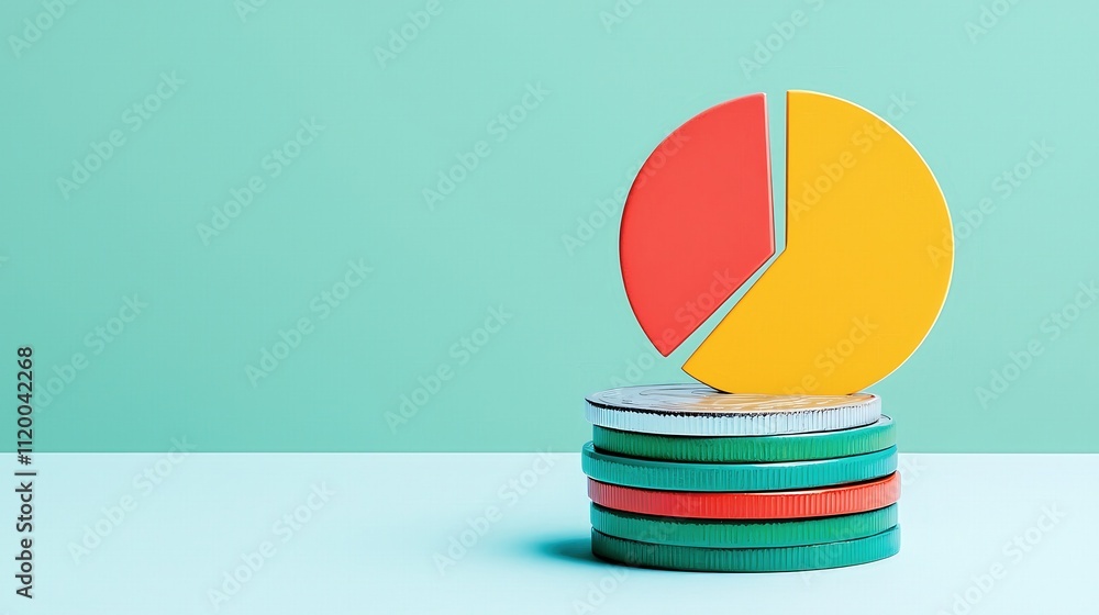 Poster a stack of coins with a pie chart on top