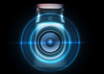 Sound waves coming out of loudspeaker on black background