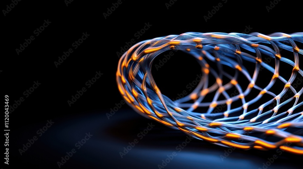 Poster abstract representation of a twisting, illuminated wire structure.