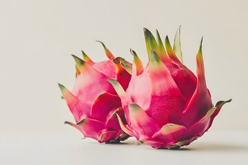 Two Dragon Fruits on White Background