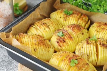 Hasselback potatoes - typical Swedish cuisine