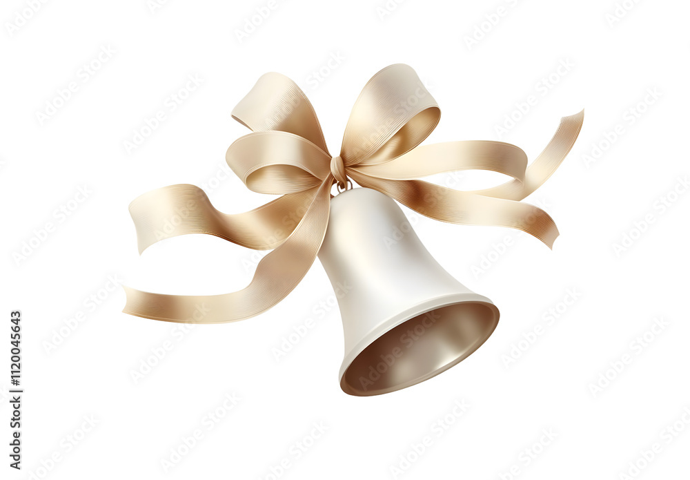 Poster high-quality transparent png image of a delicate white bell with a flowing ribbon, ideal for graphic