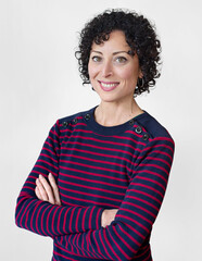 Young smiling business woman portrait on a white background