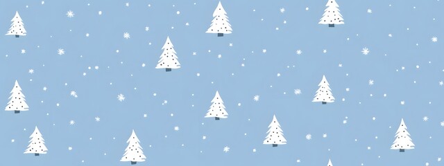 White snow background with small white Christmas trees, simple vector art