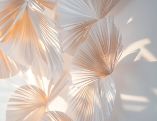 Close-Up of Soft Shadow Patterns Cast by Palm Leaves on White Wall