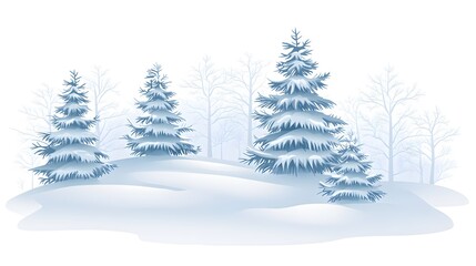 Obraz premium White snow background with small white Christmas trees, simple vector art