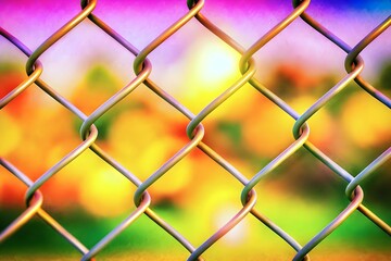 Fototapeta premium Colorful Chainlink Fence Abstract Background Vibrant Nature Bokeh Photography
