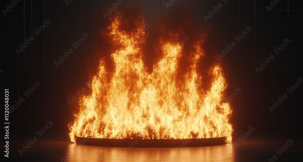 Poster a vibrant, dynamic flame burns brightly in a dark setting, creating an intense and captivating visua